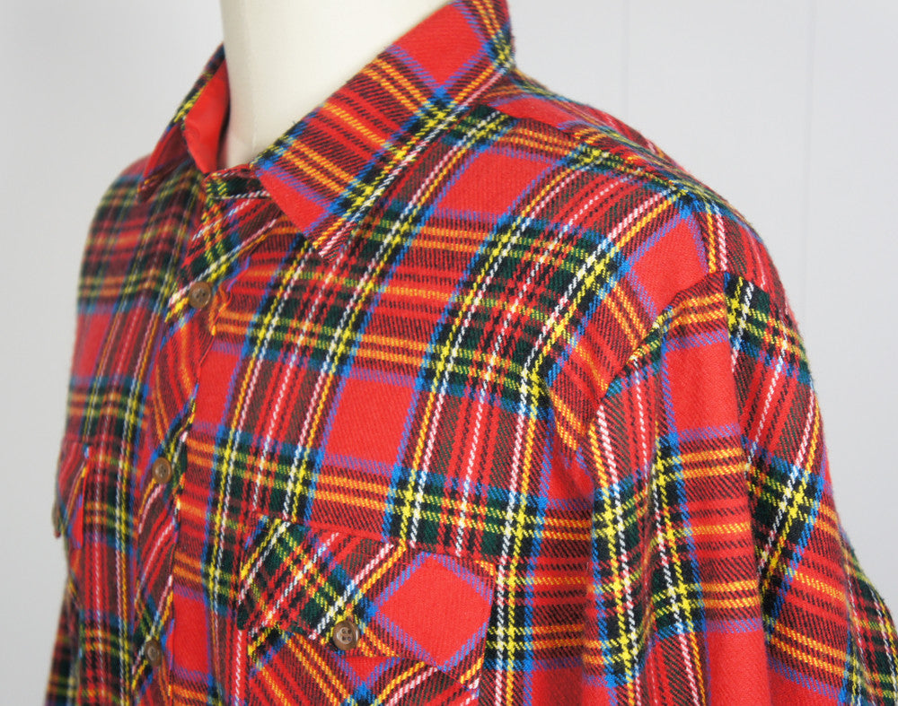 1980's Festive Multicolor Striped Plaid Flannel Shirt - Size XL