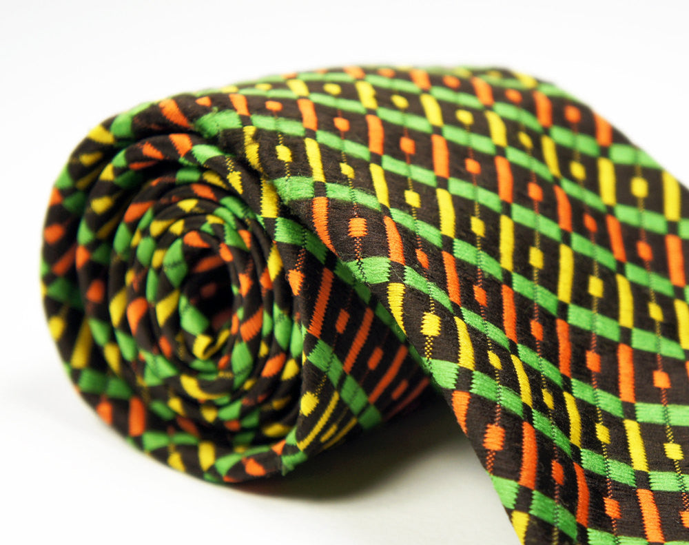 1970's Brown, Orange & Lime Green Wide Necktie