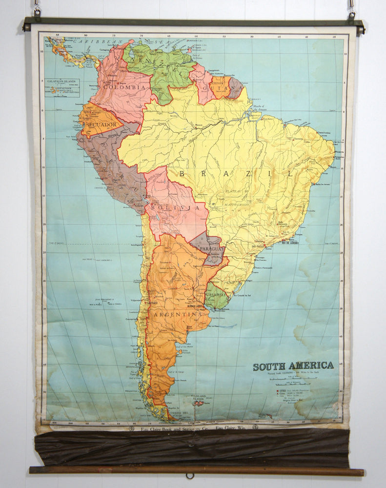 Early 1900's South America Pull Down Classroom Map