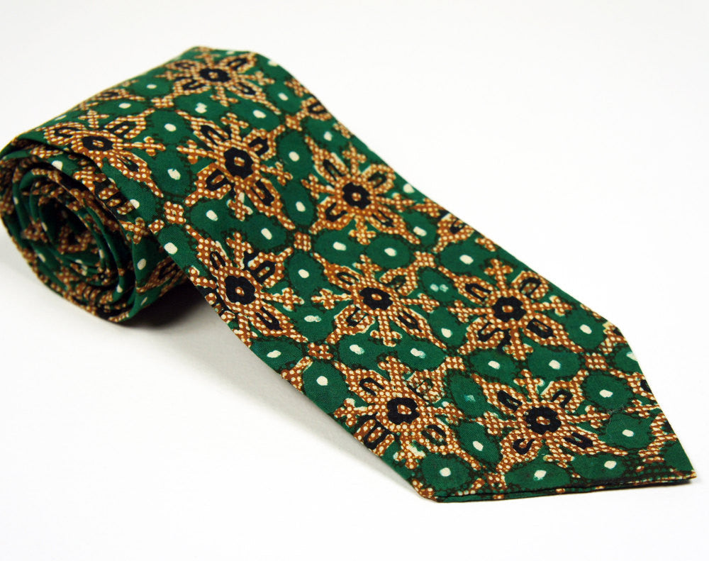 1960's Green, Gold & Black Necktie w/ Star Pattern