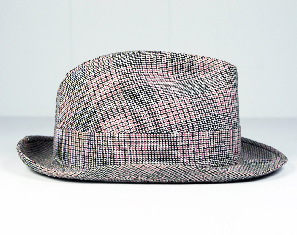 1950's Pink, Black & White Striped Fedora - Size 7