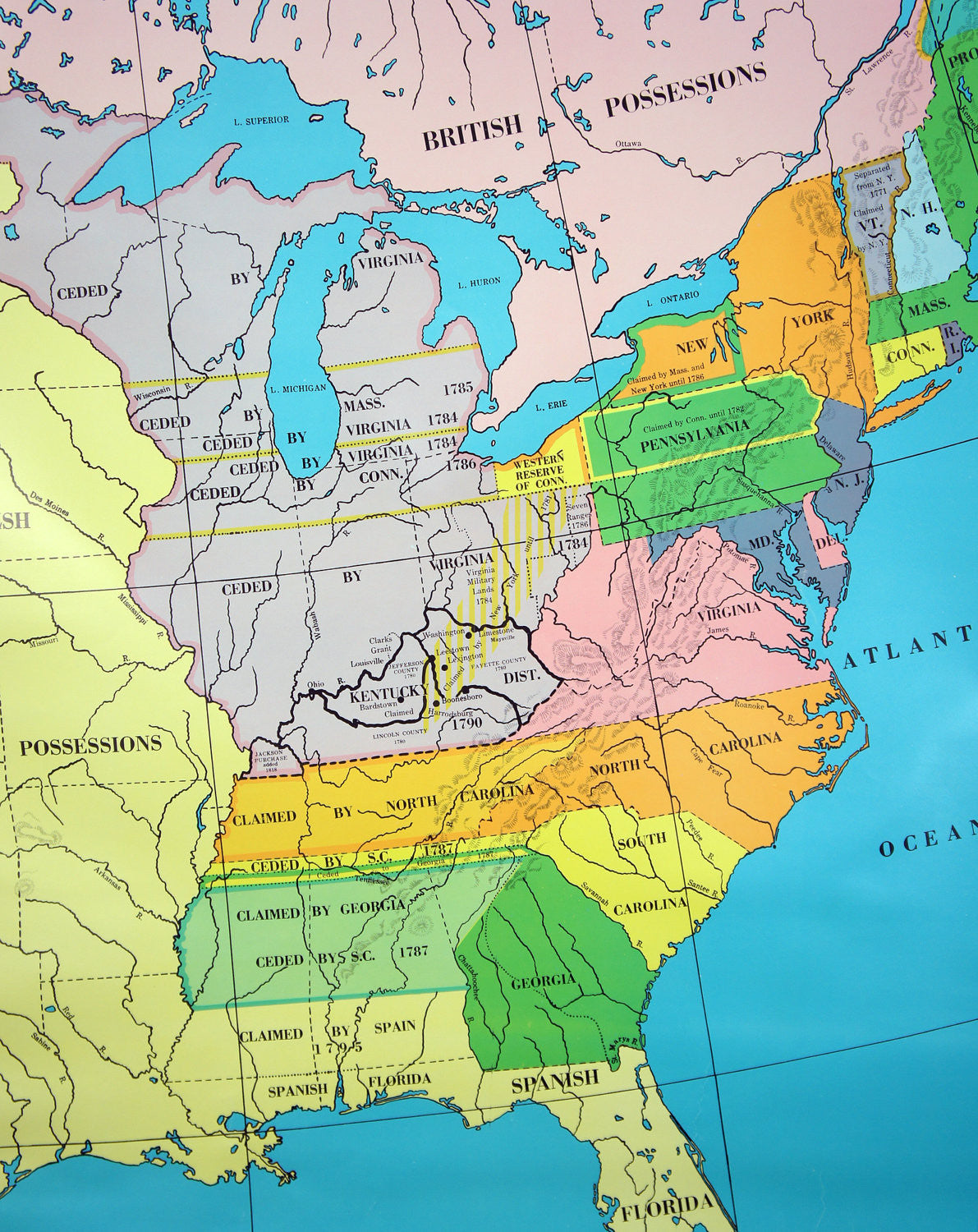 U.S. History Wall Map - Land Claims & Ordinance of 1787