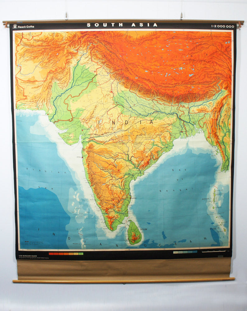 1950's India & South Asia Pull Down Classroom Map