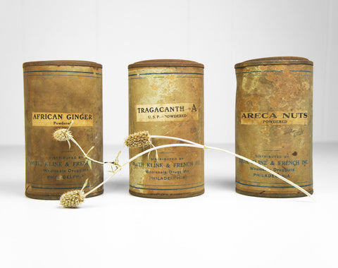 Early 1900's Crude Medicine Canisters - Set of Three