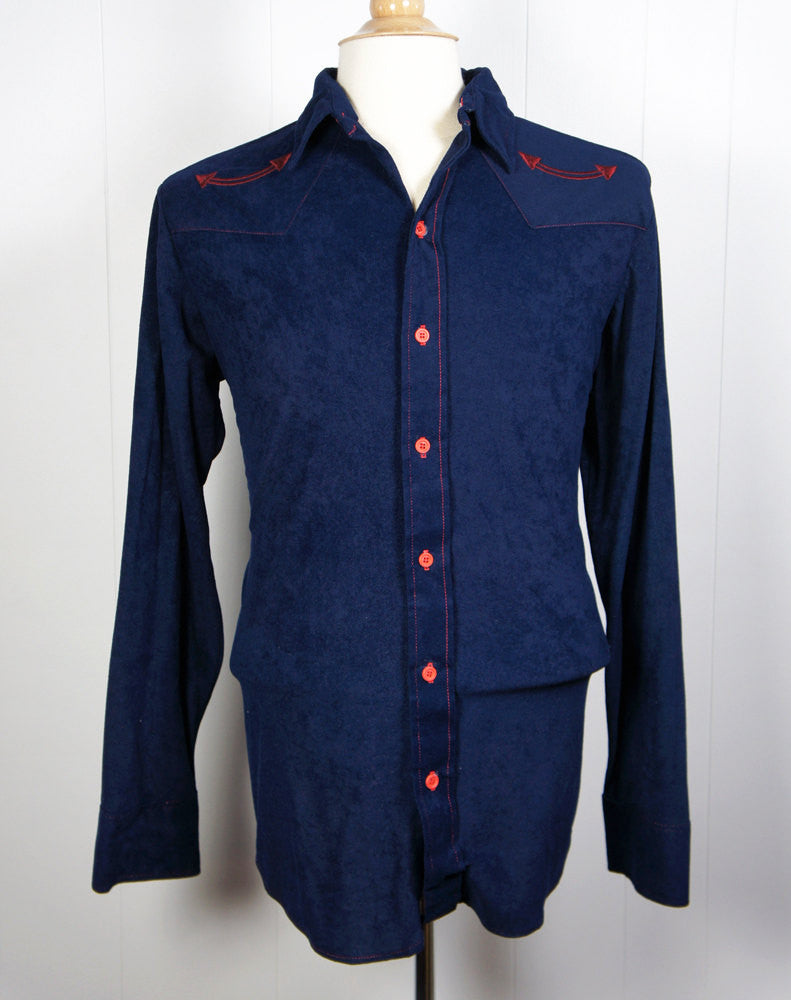 1970's Blue & Red Button Up Arnel Western Shirt  - Size L
