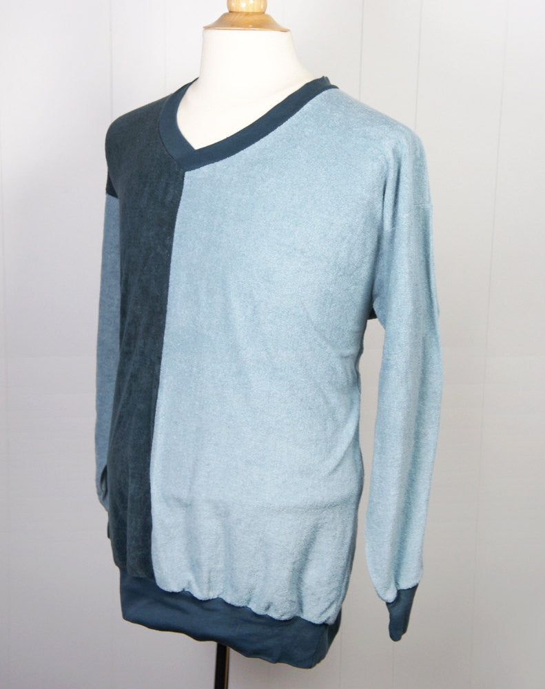 1970's Blue Color Block V-Neck Sweater - Size L