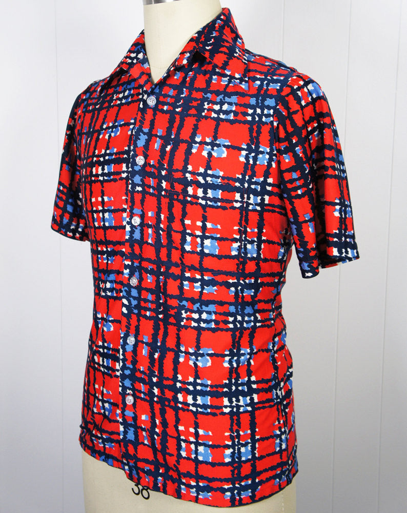 1970's Red, White & Blue Disco Shirt - Size M