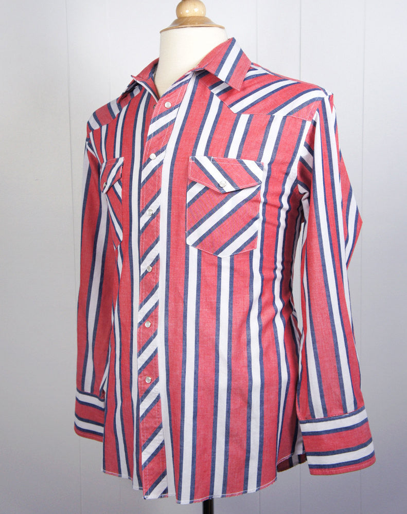 Red, White & Blue Western Pearl Snap Shirt - Size L