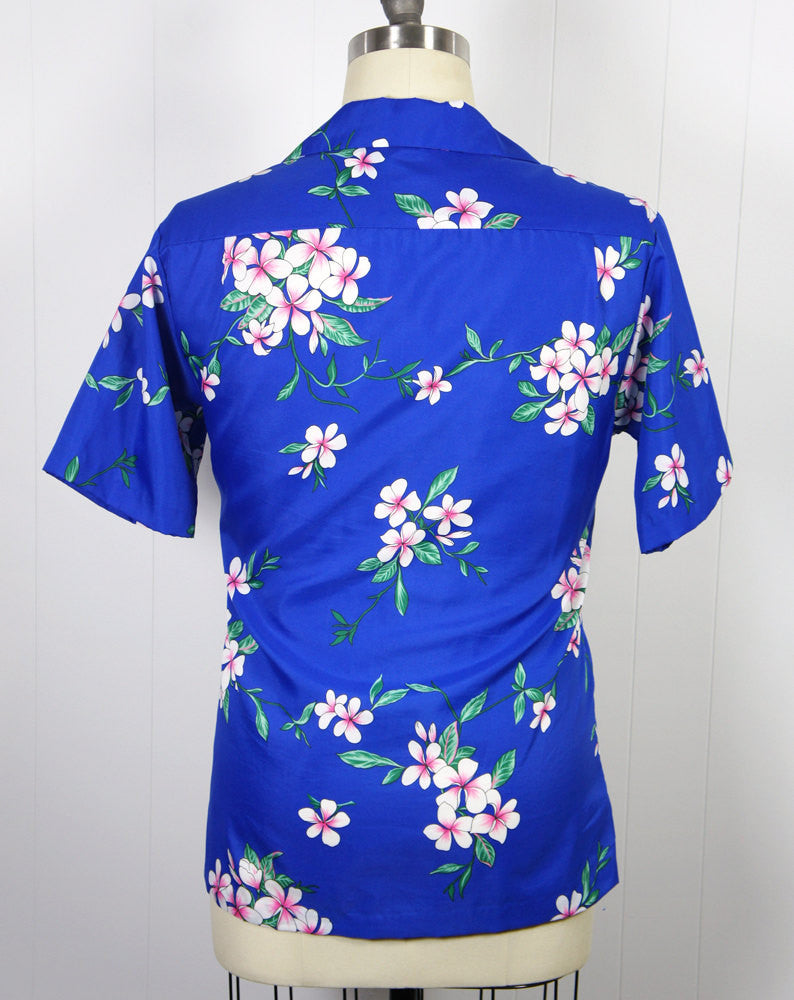 1970's Blue Hawaiian Shirt w/ Floral Print - Size L