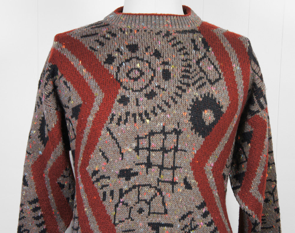 1980's Cosby Sweater w/ Super Crazy Fun Pattern, Size L