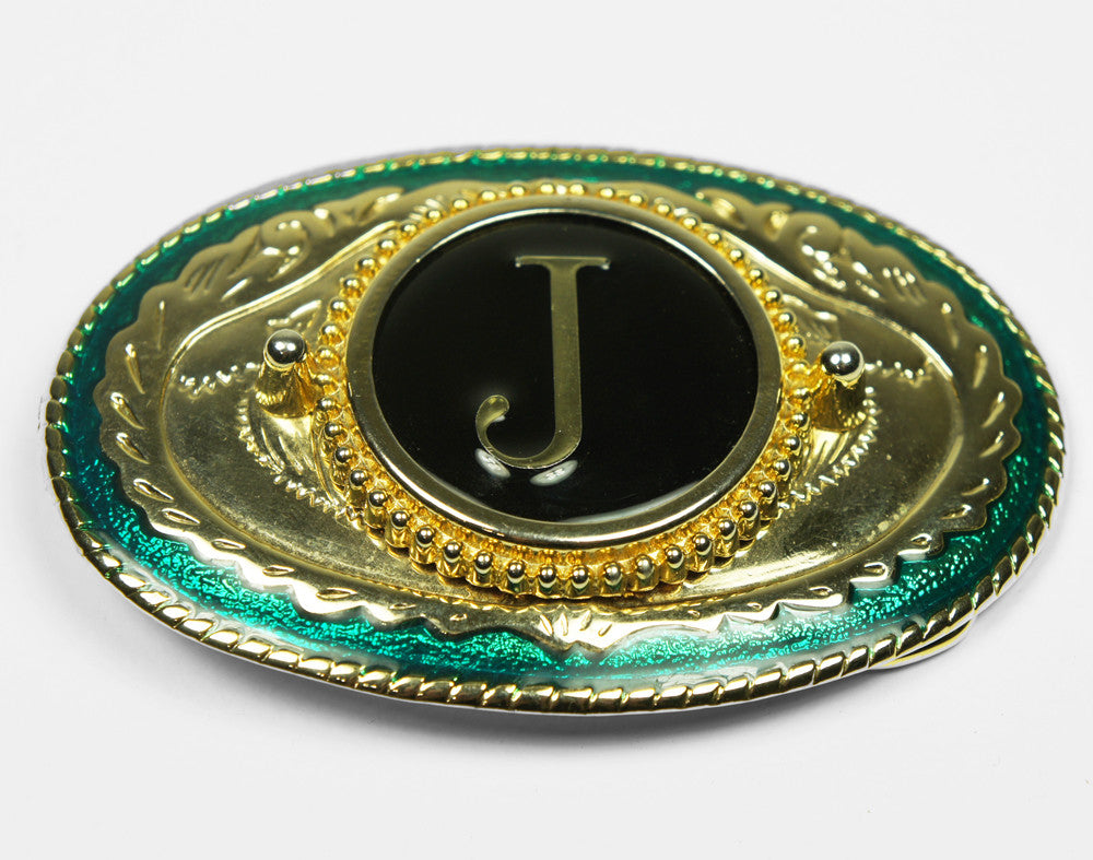 Green & Gold Letter J Belt Buckle