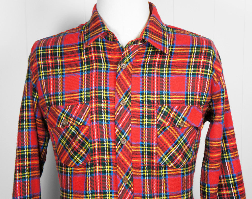 1980's Festive Multicolor Striped Plaid Flannel Shirt - Size XL