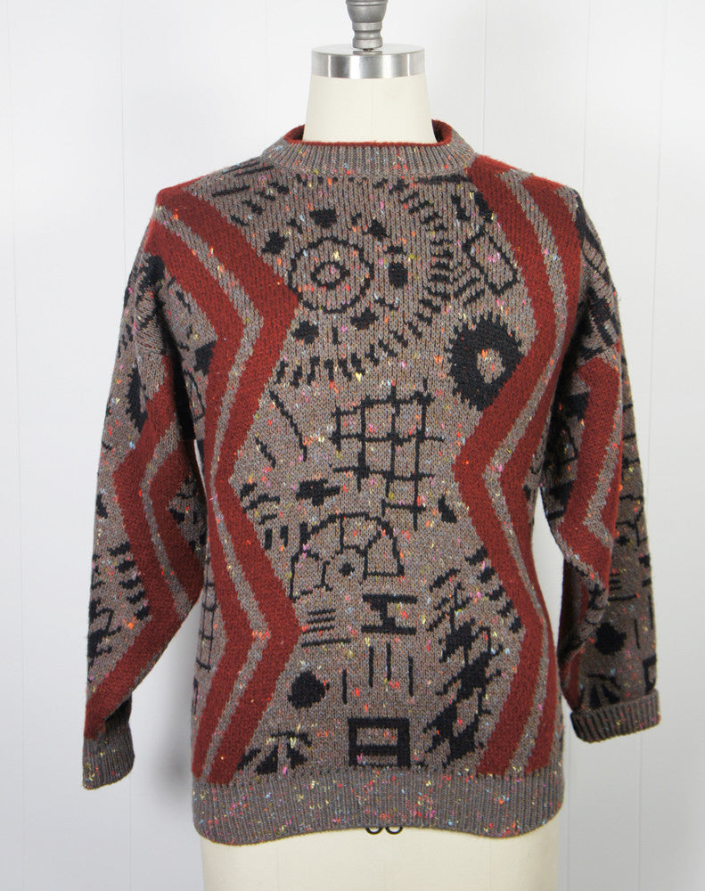 1980's Cosby Sweater w/ Super Crazy Fun Pattern, Size L