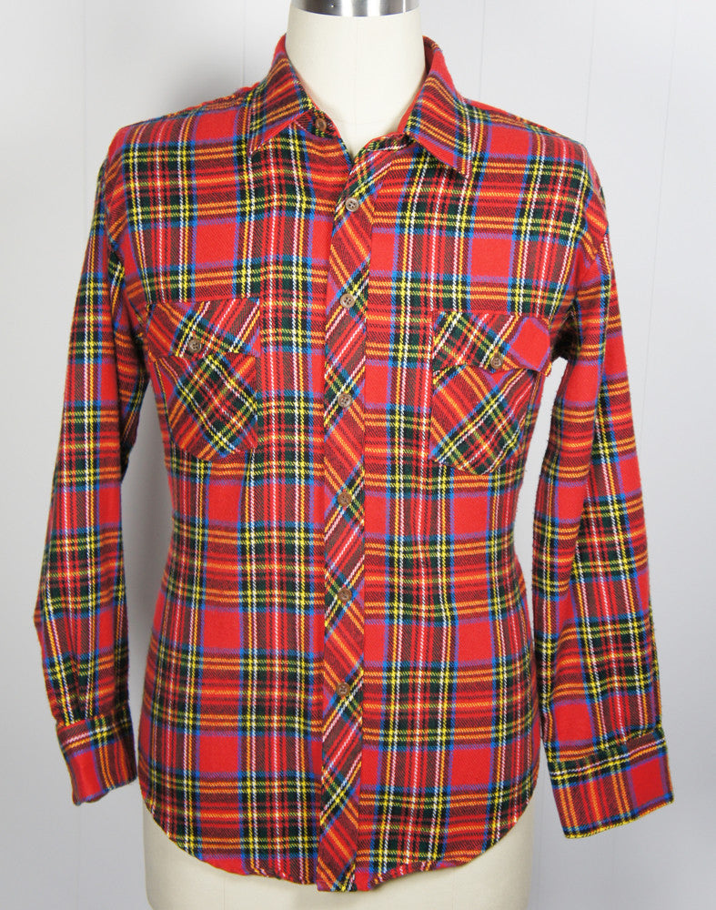 1980's Festive Multicolor Striped Plaid Flannel Shirt - Size XL