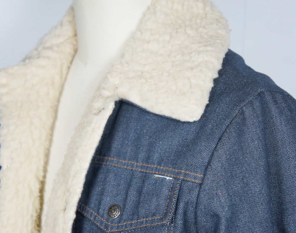 1970's Sherpa Lined Denim Winter Jacket - Size M
