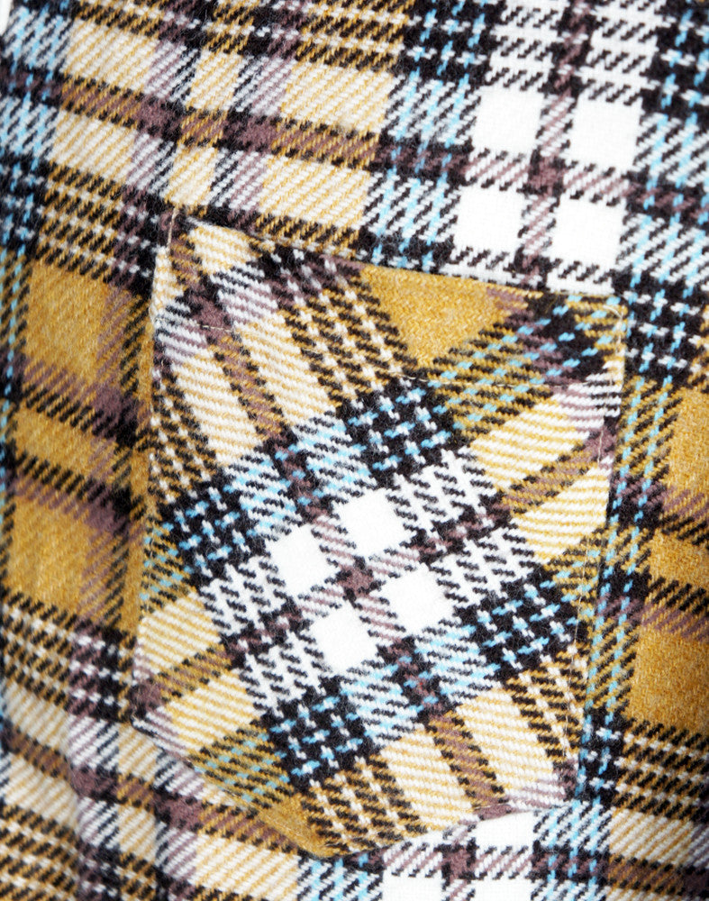 1960's Brown, Baby Blue & White Striped Plaid Wool Flannel Shirt - Size L