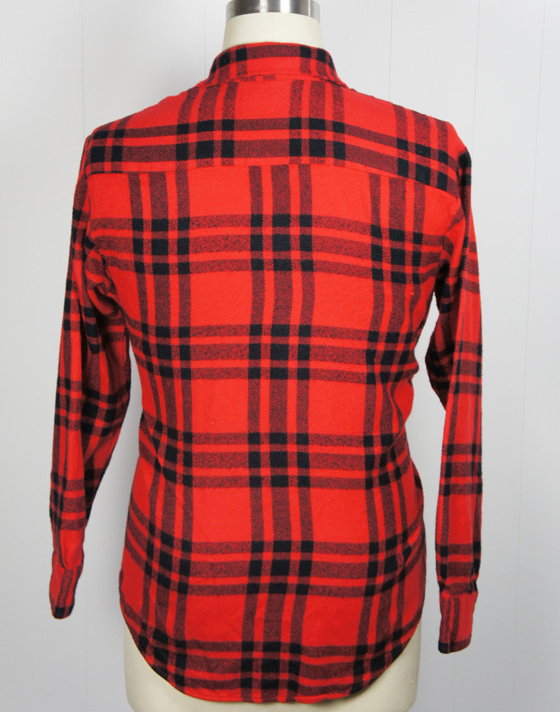 1980's Red & Black Striped Plaid Flannel Shirt - Size L