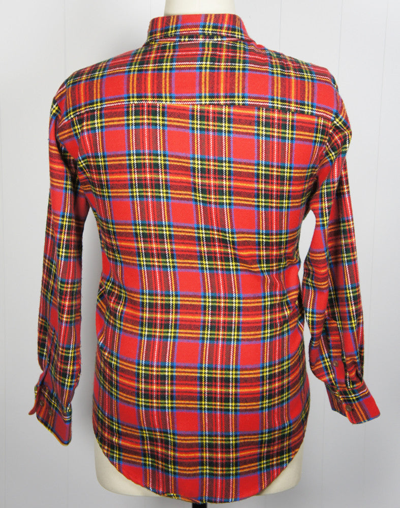 1980's Festive Multicolor Striped Plaid Flannel Shirt - Size XL