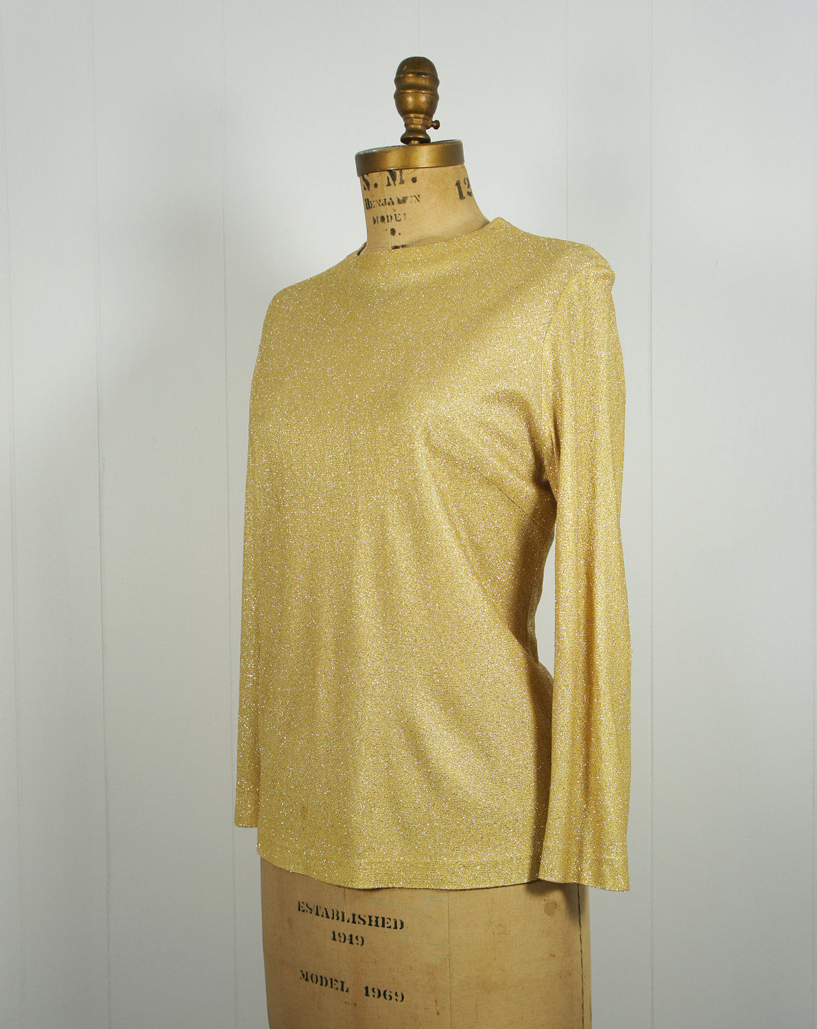 1980's Gold Glitter Long Sleeve Sparkle Top, Size L