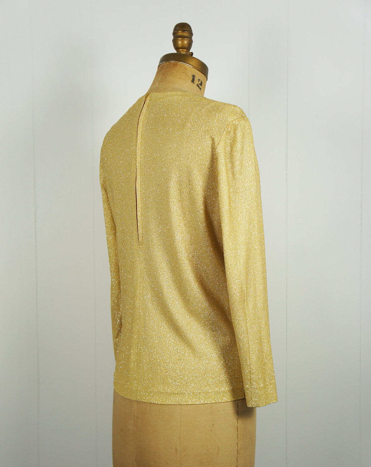 1980's Gold Glitter Long Sleeve Sparkle Top, Size L