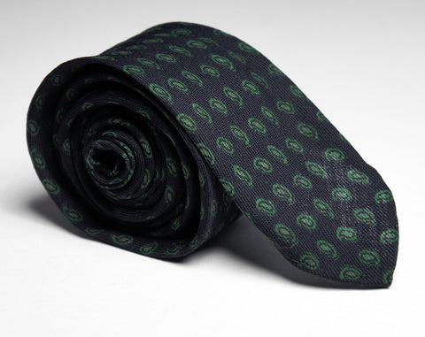 1950's Dark Blue and Green Paisley Skinny Necktie