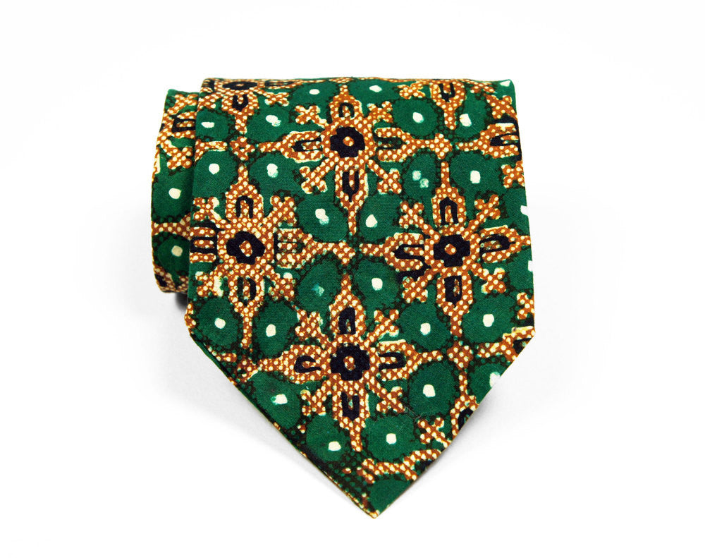 1960's Green, Gold & Black Necktie w/ Star Pattern
