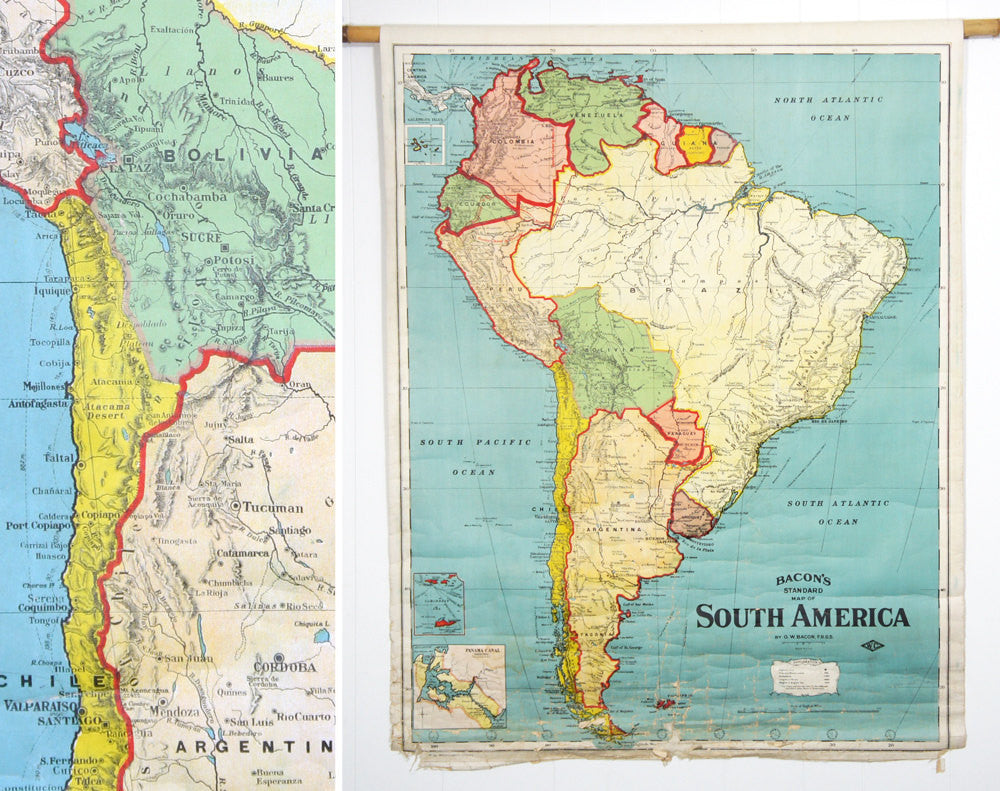 Early 1900's South America Pull Down Classroom Map