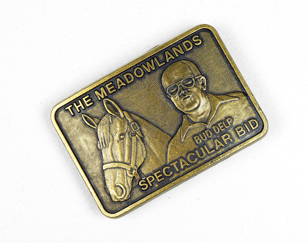 1980's Horse Racing Belt Buckle - Spectacular Bid & Bud Delp