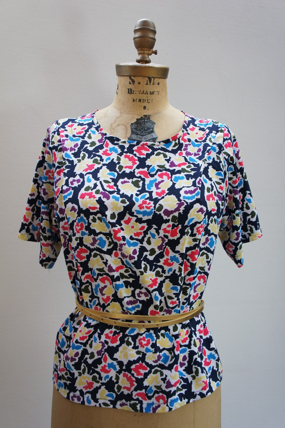 1980's Painterly Floral Short Sleeve Blouse, Size M