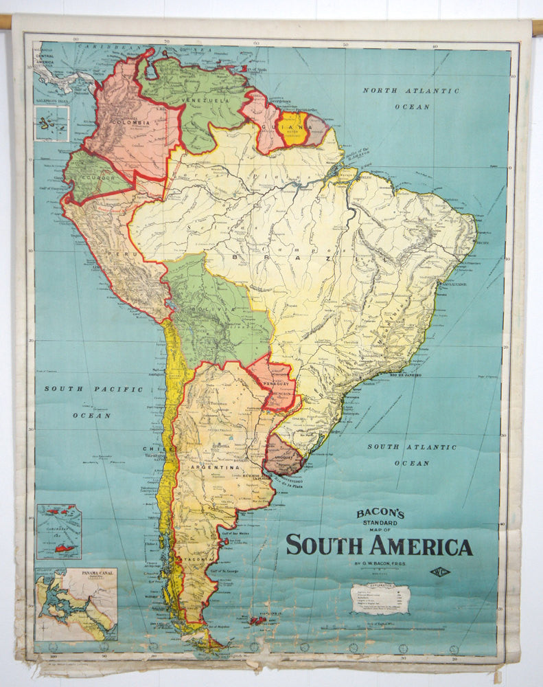 Early 1900's South America Pull Down Classroom Map