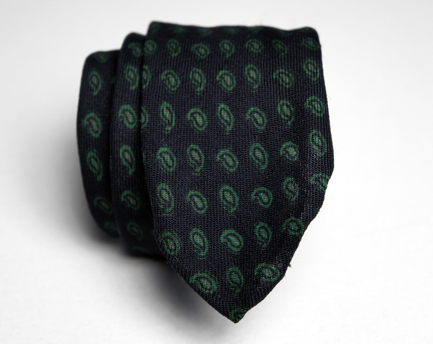 1950's Dark Blue and Green Paisley Skinny Necktie