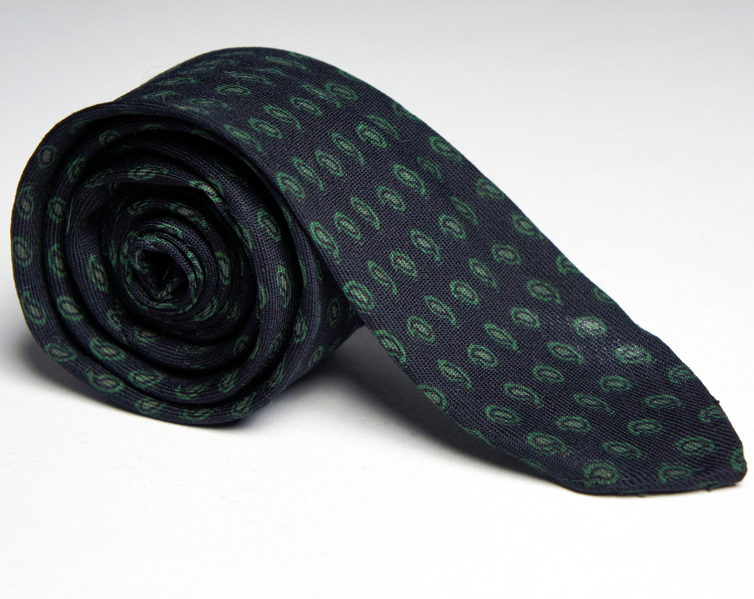 1950's Dark Blue and Green Paisley Skinny Necktie