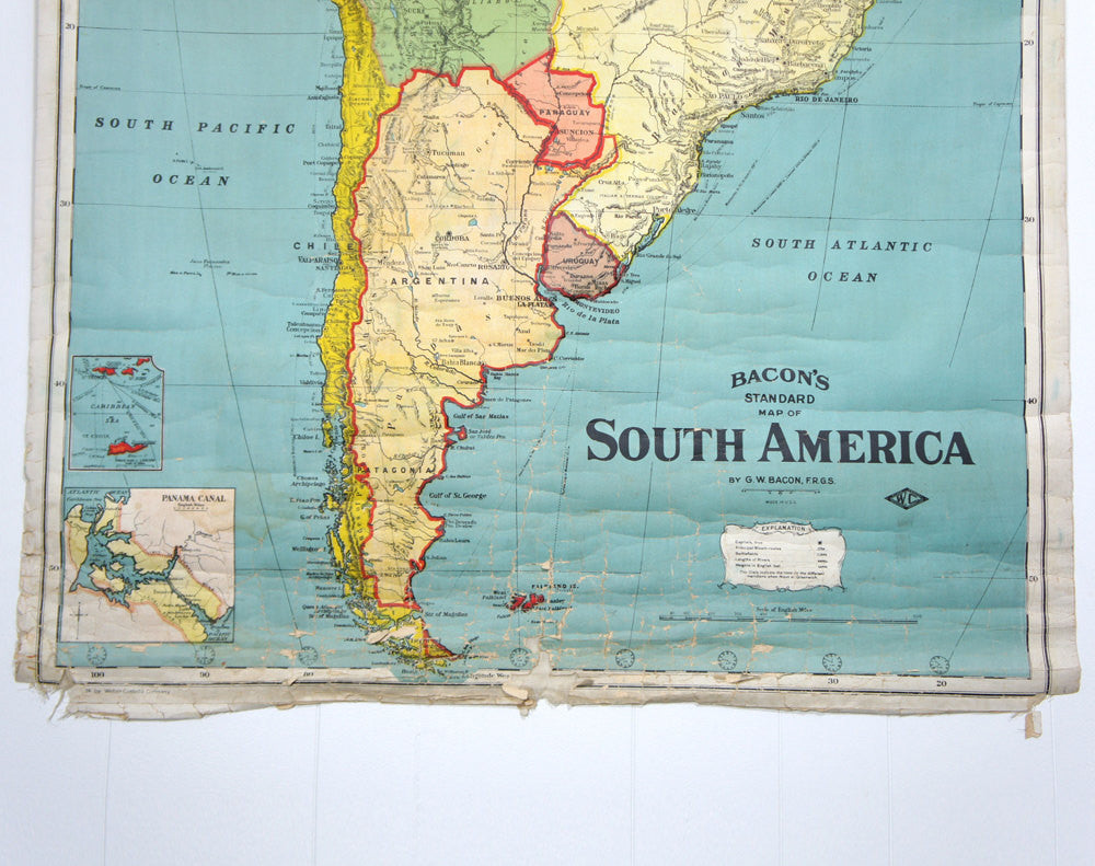 Early 1900's South America Pull Down Classroom Map