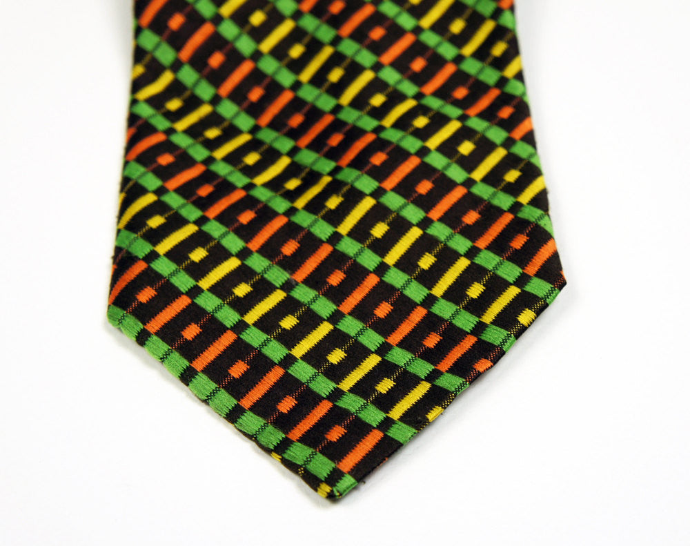1970's Brown, Orange & Lime Green Wide Necktie