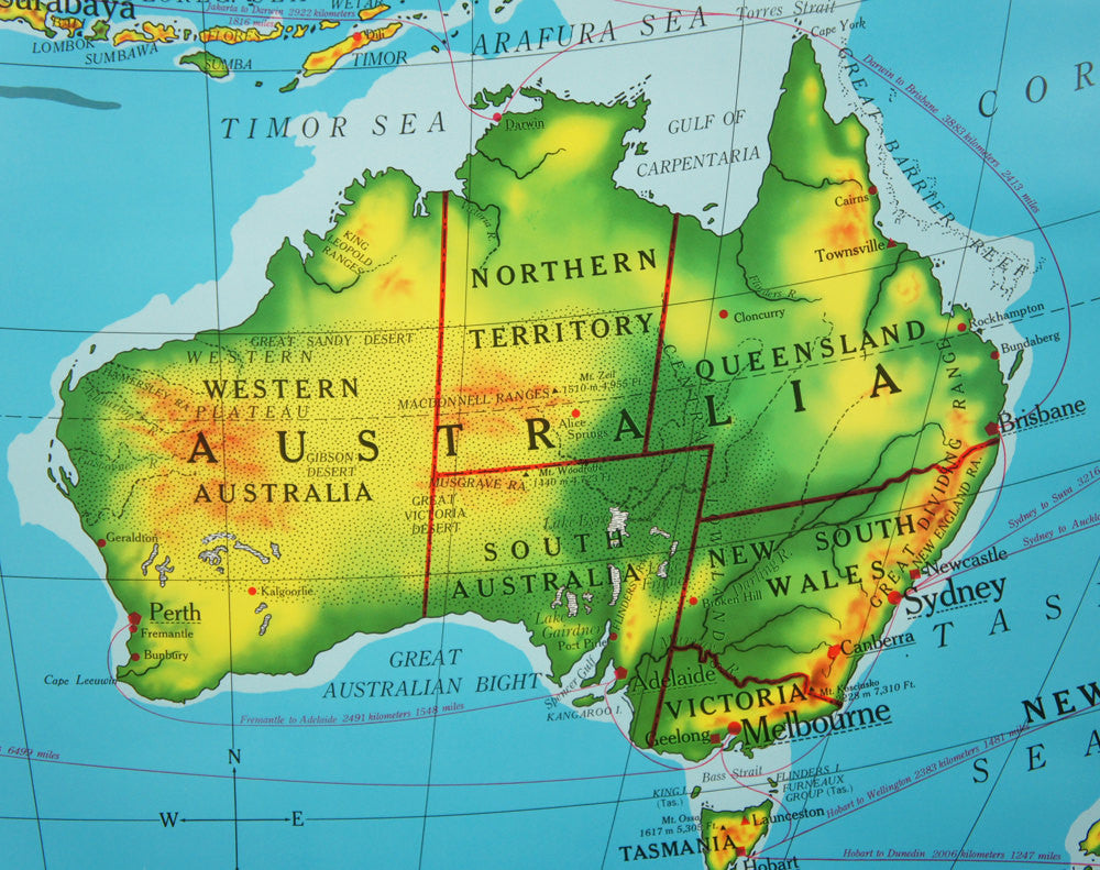 1980's Southeast Asia & Australia Pull Down Classroom Map