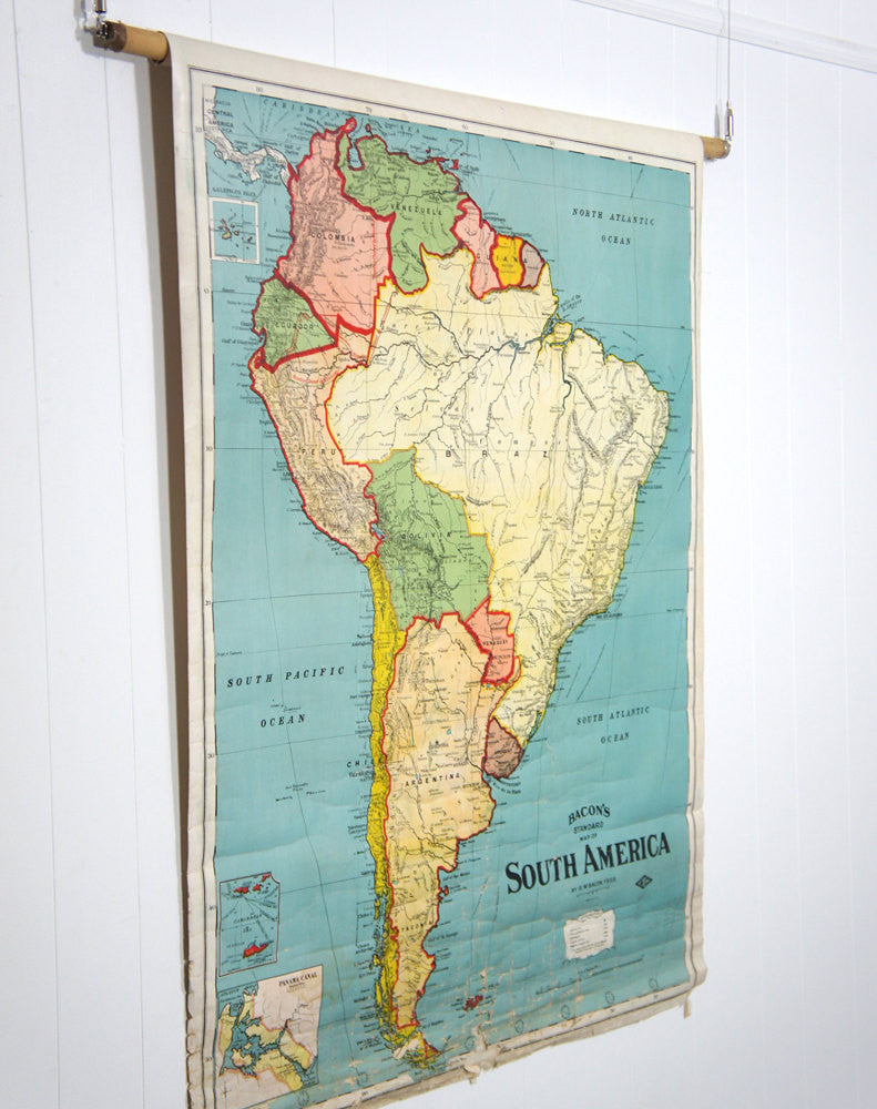 Early 1900's South America Pull Down Classroom Map