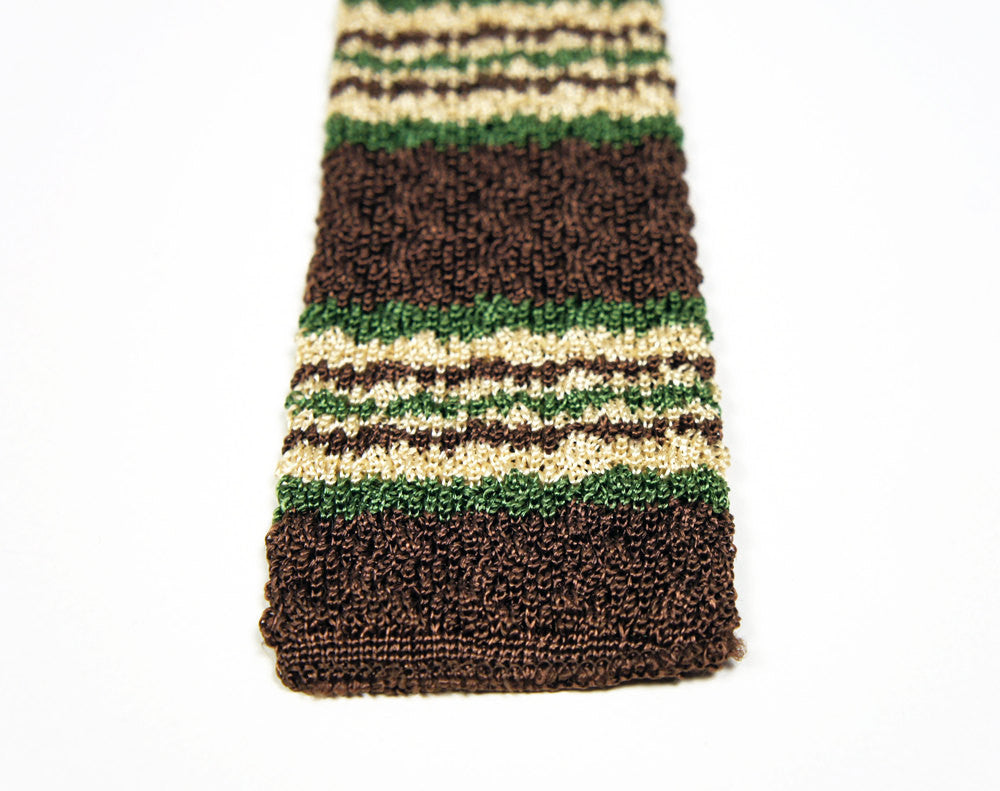 1950's Brown, Forest Green & Beige Square End Skinny Necktie
