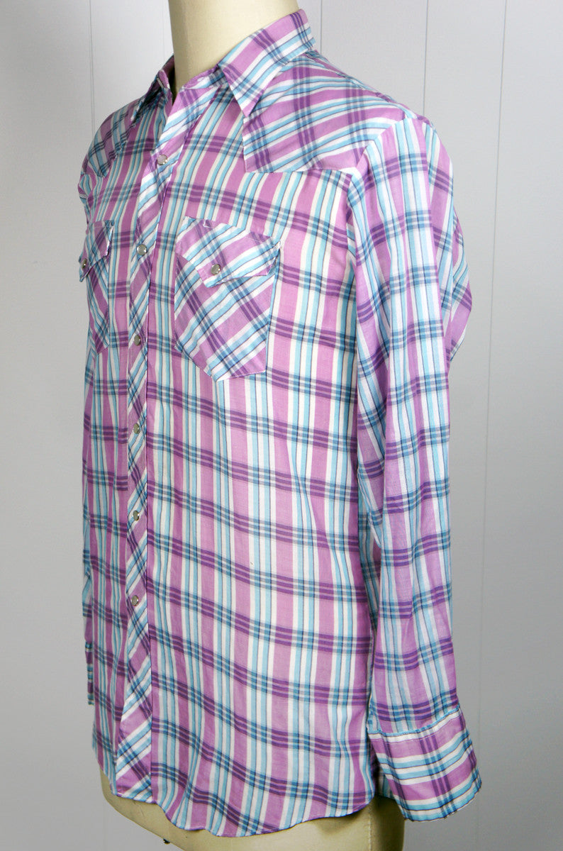 Violet & Blue Striped Western Pearl Snap Shirt - Size L