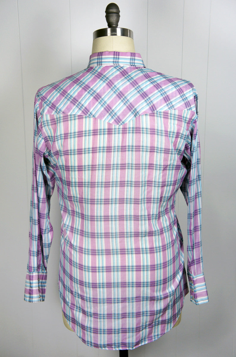 Violet & Blue Striped Western Pearl Snap Shirt - Size L