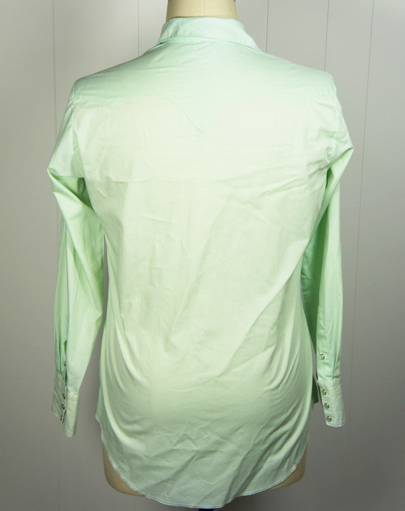 Lime Green Western Pearl Snap Shirt w/ Embroidery - Size M