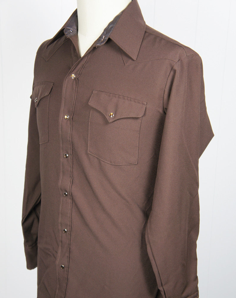 1970's Brown Polyester Western Pearl Snap Shirt - Size L