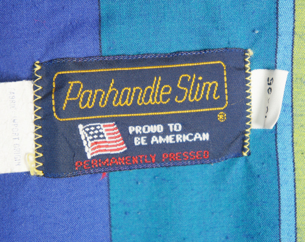 Blue & Bright Green Striped Western Pearl Snap Shirt - Size L