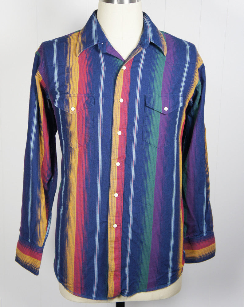 Rainbow Striped Western Pearl Snap Shirt - Size XL