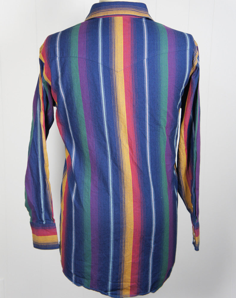 Rainbow Striped Western Pearl Snap Shirt - Size XL