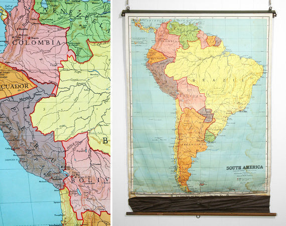 Early 1900's South America Pull Down Classroom Map