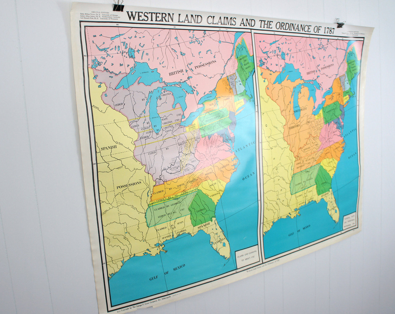 U.S. History Wall Map - Land Claims & Ordinance of 1787