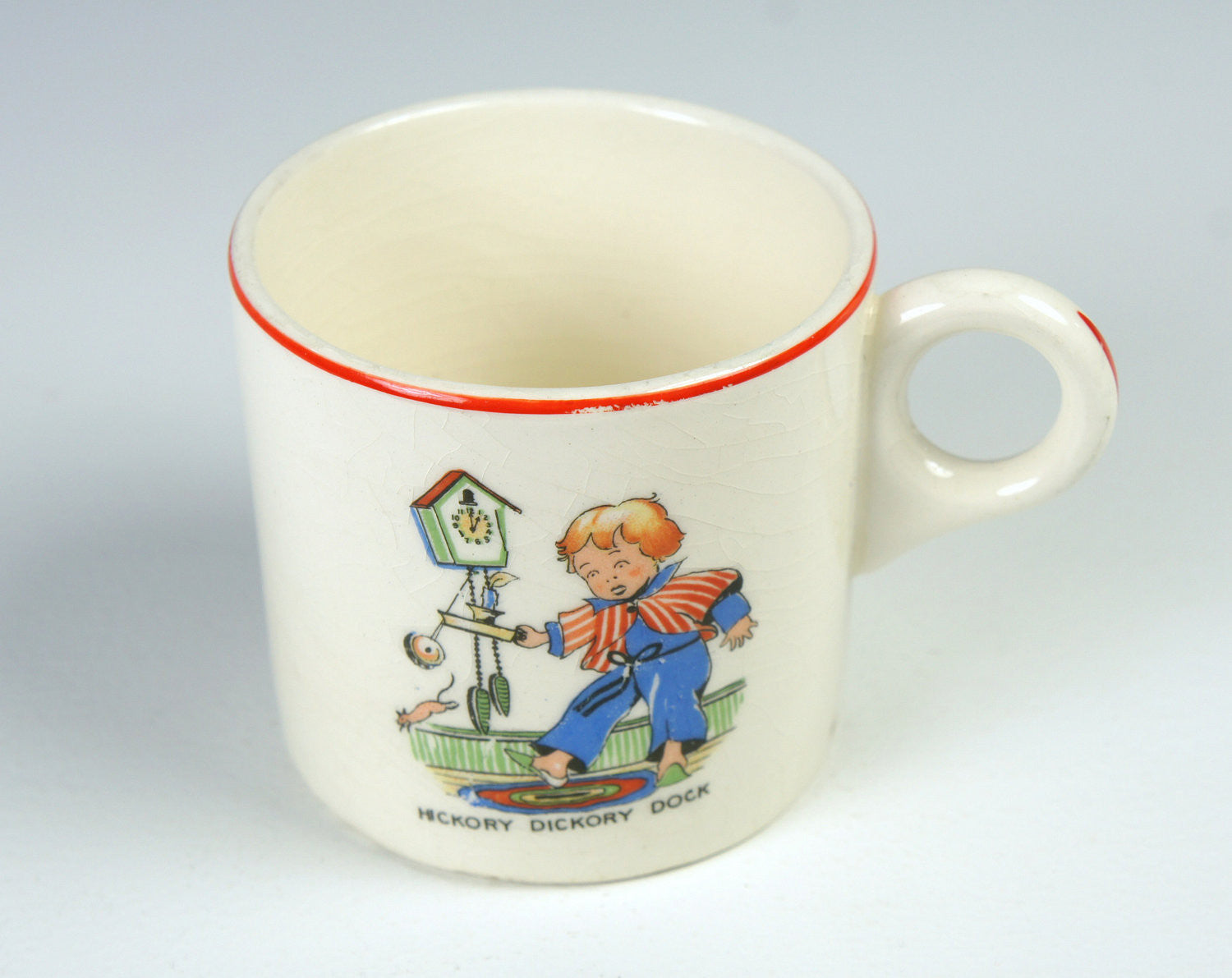 Early 1900's Hickory Dickory Dock Nursery Rhyme Coffee Mug