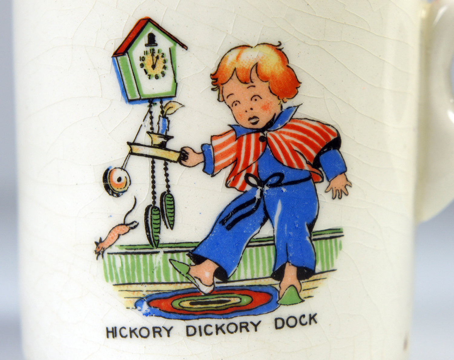 Early 1900's Hickory Dickory Dock Nursery Rhyme Coffee Mug