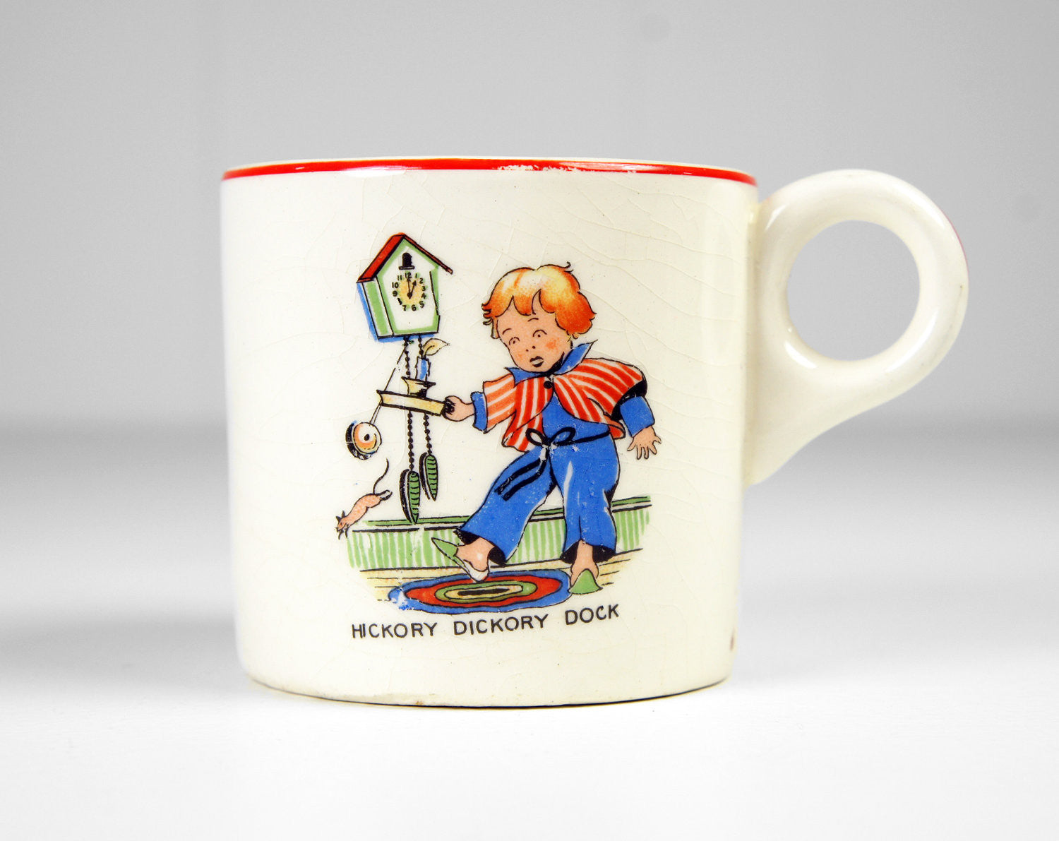 Early 1900's Hickory Dickory Dock Nursery Rhyme Coffee Mug