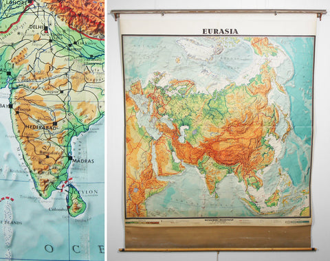 1960's Eurasia Pull Down Classroom Map
